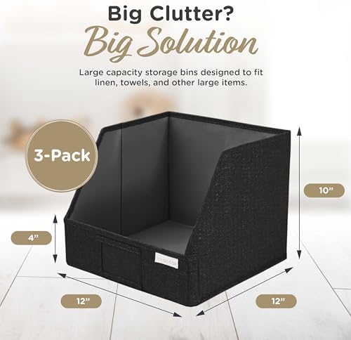 VIVIDECOR Open Front Trapezoid Closet Bins, Closet Shelf Organizer, Black