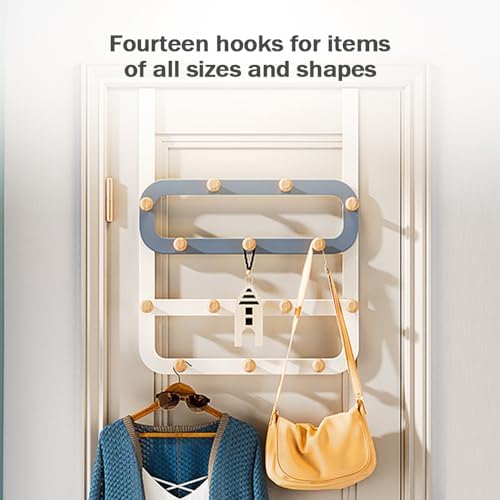 Over the Door Hook Rack, 14-Hook Coat Hanger for Clothes, Bags, Towels