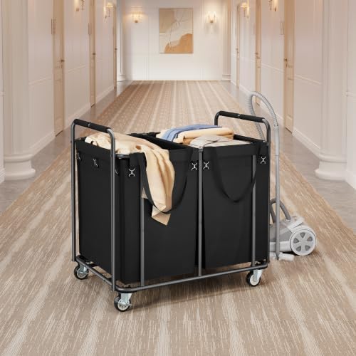 Tajsoon 2-Section Heavy Duty Laundry Sorter Cart with Wheels 450L, Black
