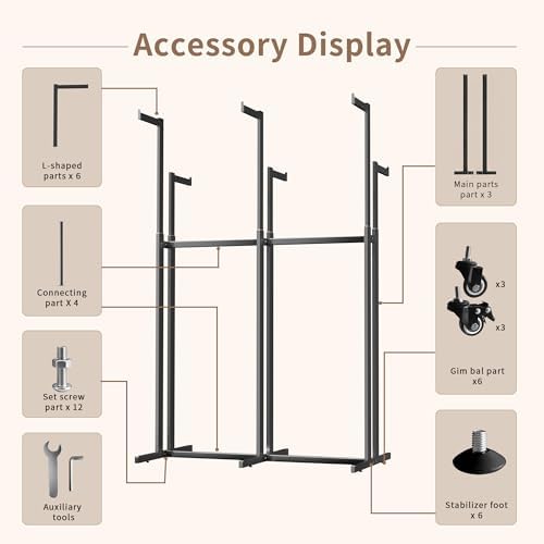 Retail Clothing Rack with Wheels, Heavy Duty 8-Arm Commercial Garment Rack