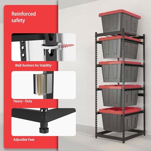 FERO 27 Gallon Storage Bin Rack Organizer, Heavy-Duty Tote Storage Rack, 5-Ti...