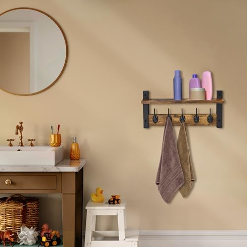 Sorbus Coat Rack Wall Mount with Shelf (Rustic Brown, 16 Inch)