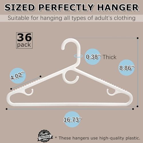 Amber Home 36 Pack Heavy Duty Plastic Hangers, White Plastic Clothes Hanger