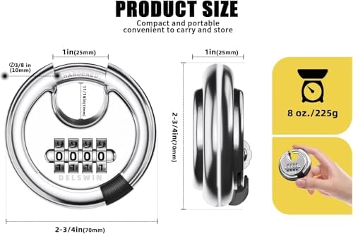 4 Digit Combination Disc Padlock, Silver, 4Pcs
