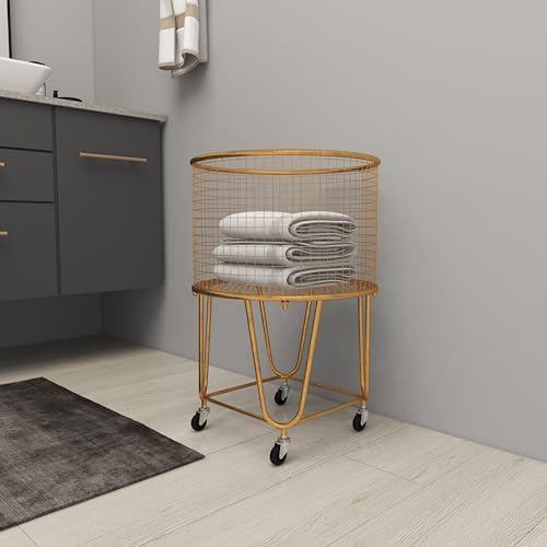 Deco 79 Metal Storage Cart with Wheels 18" x 18" x 24", Satin Gold