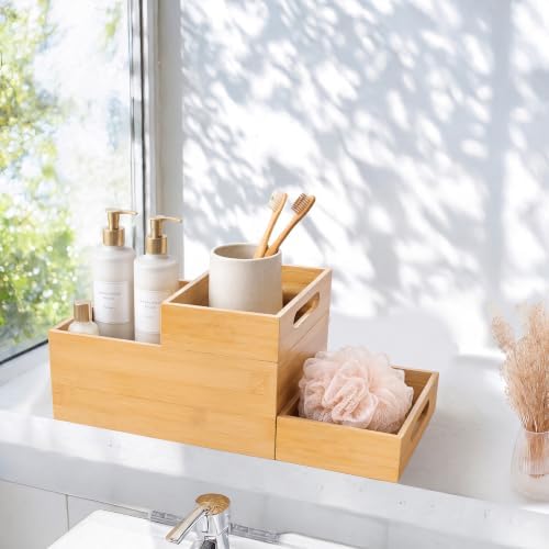 HOMESTEAD 3-Piece Stackable Bamboo Storage Box, Large Storage Bin, Wooden Box...