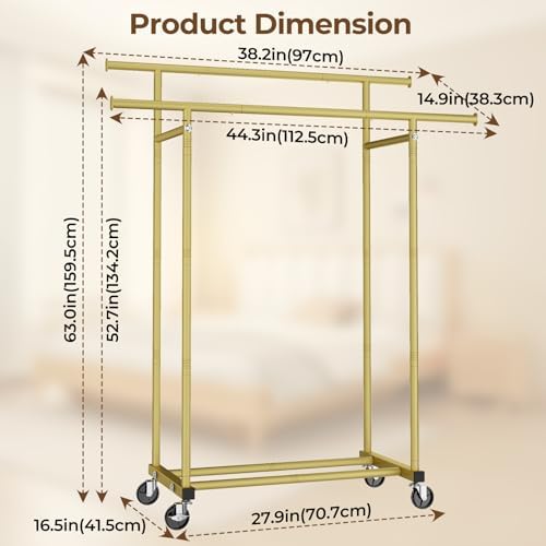 HYSEYY Double Rods Clothes Rack, Sturdy Rolling Clothing Rack, Portable Cloth...