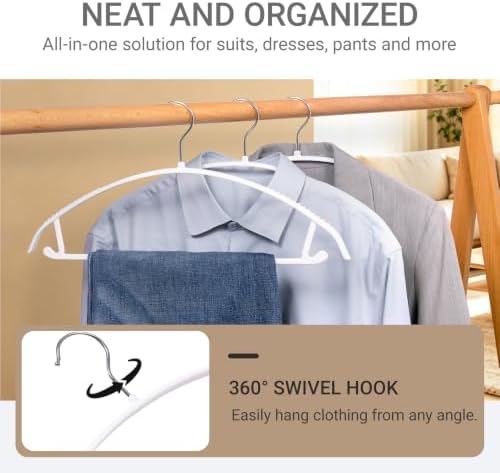 Amber Home 36 Pack White Plastic Hangers with 360° Swivel Hook