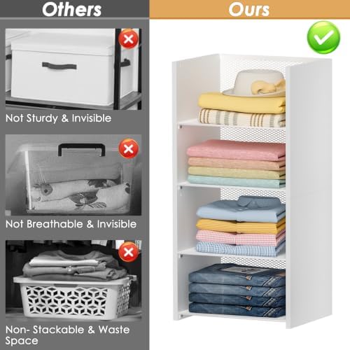 4Tier Closet Organizers and Storage Basket,Stackable Closet Shelf Organizer