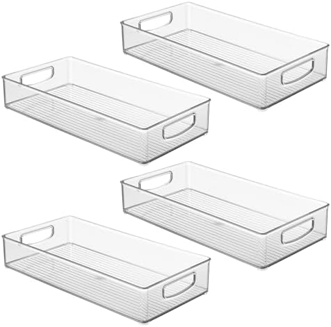 iDesign Stackable Clear Plastic Extra Long Pantry Organizers, 4-Pack