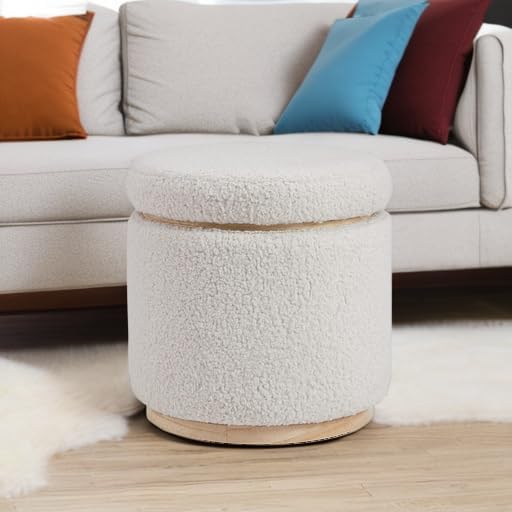 Linon Home Décor Cream Sherpa Round Storage Wooden Base by Linon Lexington Ot...