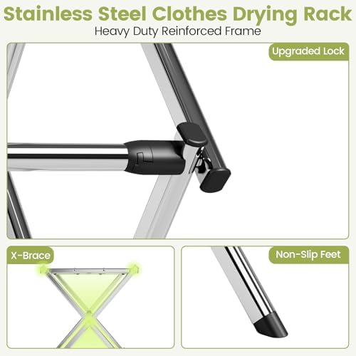 APEXCHASER Stainless Steel Clothes Drying Rack, 45.28" H × 14.57" D