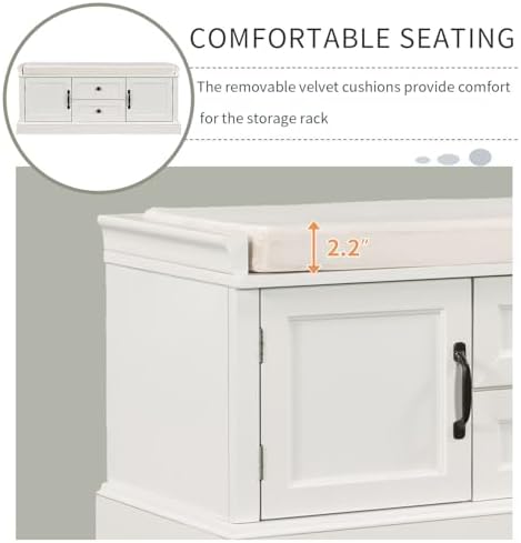 GDFStudio Rustic Storage Bench with 4 Doors 2 Draws Adjustable Shelves Remova...