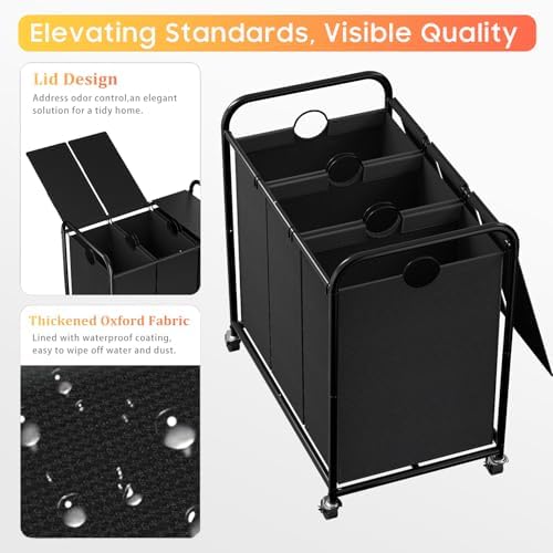 180L Laundry Sorter 3 Section, Rolling Laundry Basket with Wheels and Lid