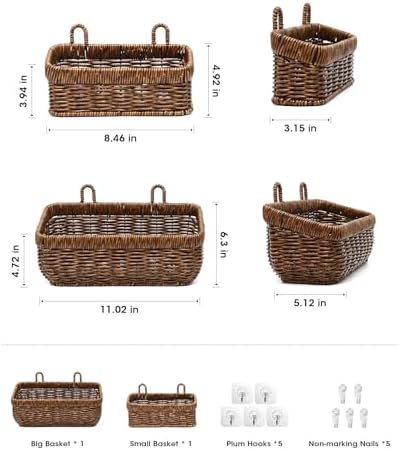 AceList Wall Hanging Basket, Boho Style Hand-Woven Hanging Storage Baskets - ...