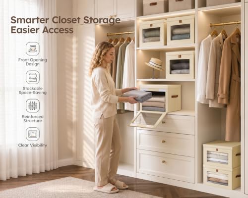 Homsorout Storage Bins with Lids - Closet Organizer with Front Opening