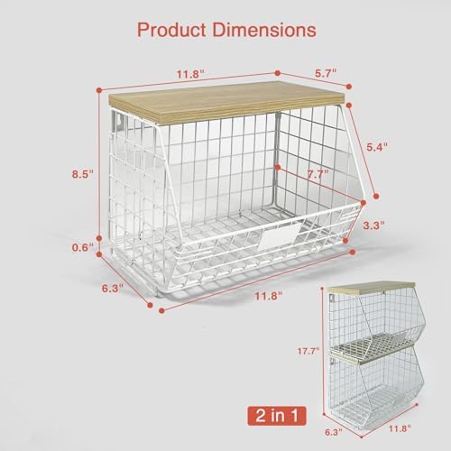 Goozii White Fruit Storage Basket for Kitchen Counter Set of 2, Wall Mount Wi...