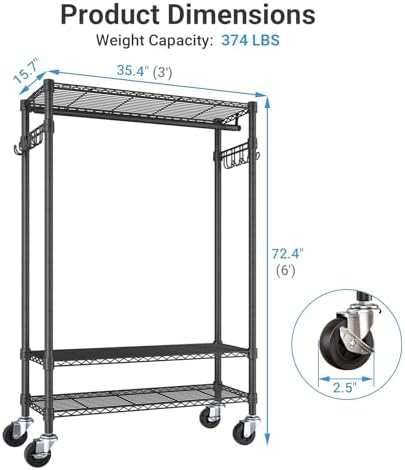 VIPEK R3C Clothes Rack with Cover, Portable Closet Rolling Garment Rack