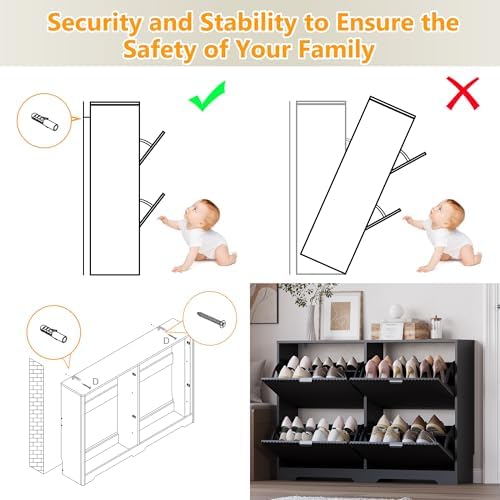 BORNOON Large Shoe Cabinet for Entryway, Shoe Rack Cabinet with 4 Flip Drawer...
