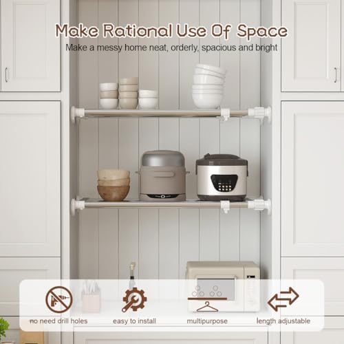 Hershii Expandable Tension Shelf Rod, Closet Tension Shelf Rod for Cabinet