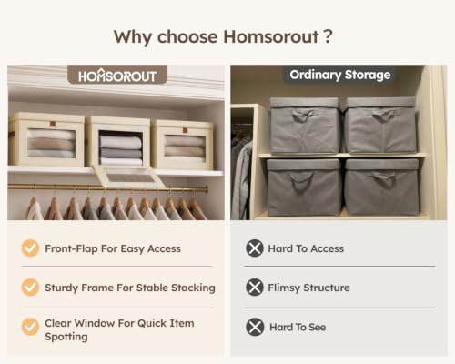 Homsorout Storage Bins with Lids - Closet Organizer with Front Opening