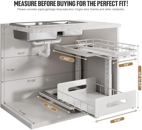 Under Sink Organizer Upgrade To Professional Rails,2-Tier Dual Pull Out Cabin...