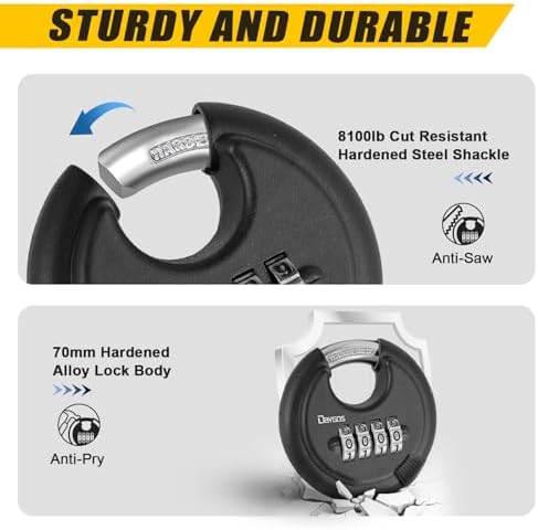 DAYGOS Combination Disc Padlocks for Outdoor - Heavy Duty 4 Digit Code Lock, ...