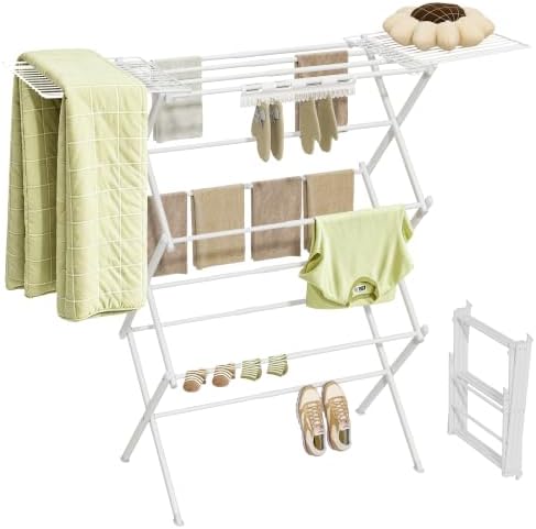 BUKFEN Expandable Clothes Drying Rack with Hook Bar, 3-Tier, Camping