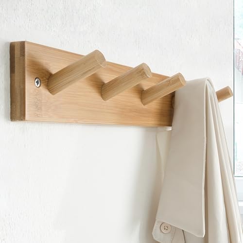 SKOLOO Coat Rack Wall Mount 17 inch, 5 Hooks, Bamboo, Shaker Style, Natural