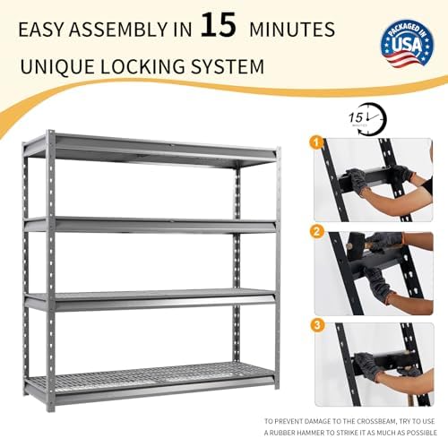 The Atlas 72" W Heavy Duty Garage Shelving Load 8000 Lbs, 4 Tier Metal S...