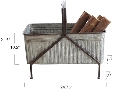 Creative Co-Op Galvanized Metal Storage Bucket on Stand with Handle, Distress...