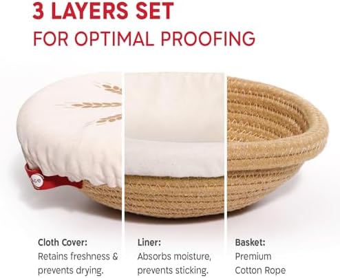 KneadAce Cotton Rope Banneton Bread Proofing Basket Set, 2 x Round Bread Bask...