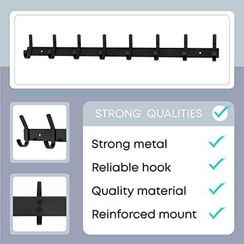 Coat Rack Wall Mount – 24 Inch Stainless Steel Hook Rail with 8 Double Coat H...