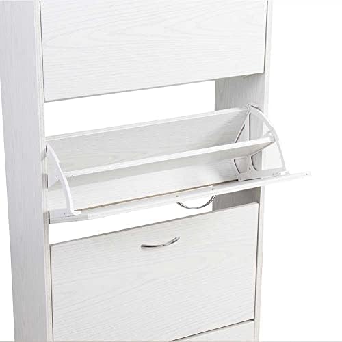 BAKAJI Shoe Rack in MDF Wood with 3 Doors Flip Shoe Holder Metal Handles Doub...