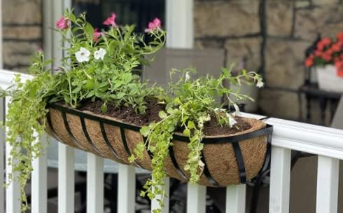 30 Inch Window Box Planters 2 Pack with Coco Liners, Rustproof Metal Hanging ...