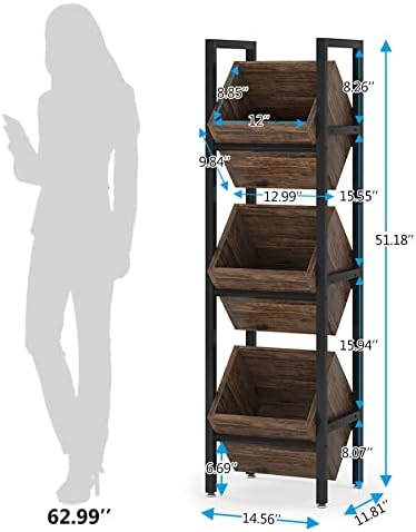 LITTLE TREE 3-Tier Basket Stand, Wooden Floor Stand Shelving Unit, Standing O...