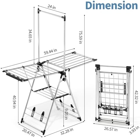 APEXCHASER Clothes Drying Rack with High Hanger, 3-Level Drying Racks