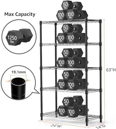 M MZG 2 PCS Storage Shelving Utility Shelving Unit 5-Tier Utility Shelving Un...