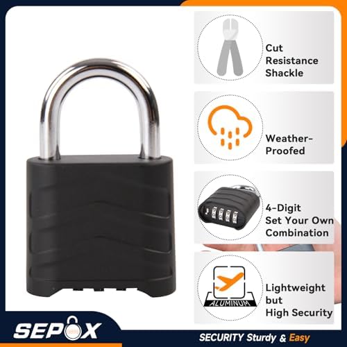 SEPOX® Large Padlock Combination Lock 2.2", 4 Big Digit Resettable, 4 Pcs