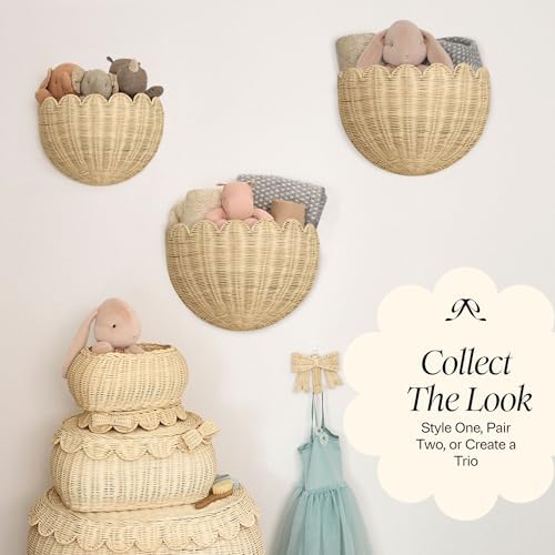 BEBE BASK The Original Scalloped Wicker Wall Basket – Set of 2 (16x10x7 In)