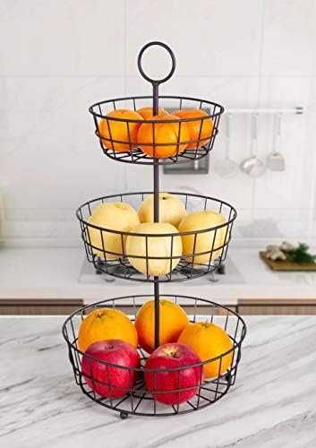 HANZE 3-Tier Wire Fruit Basket Bowl, Detachable Vegetable Bread Basket Displa...