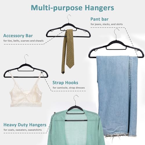 Tonswachic Coat Hanger 50 Pack, Space Saving Plastic Clothes Hanger, Black