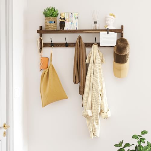 AMBIRD Wall Hooks with Shelf 28.9inch Entryway Wall Hanging Shelf, Wood Coat ...