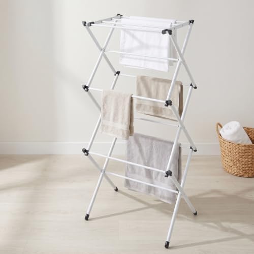 Honey-Can-Do 3-Tier Compact Clothes Drying Rack, 16 ft, No Assembly, White