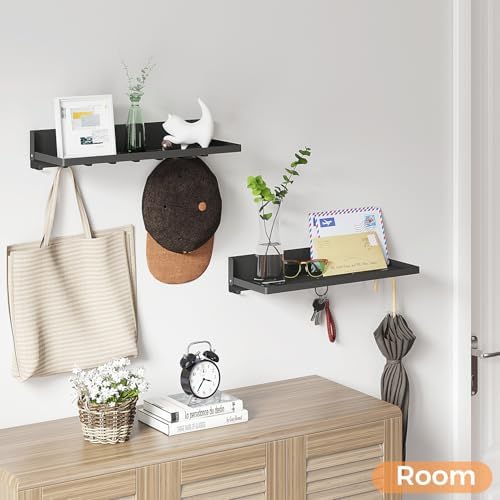Folding Shelf with Hooks Wall Mount, Laundry Room Metal Shelves, Fold Up 90° ...