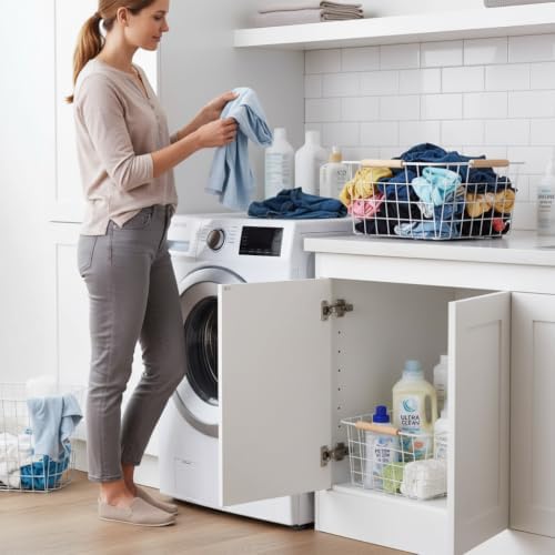 LeleCAT White Wire Baskets for Organizing with Handles，Pantry Organizers and ...