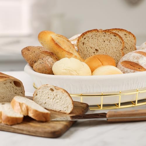 6 Pack Oval Metal Wire Baskets with Liner Cloth for Table Serving 9.5 x 6.2 x...