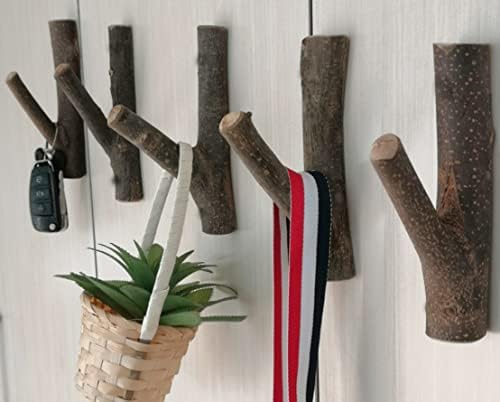 8Pcs Real Wood Tree Branch Wall Hook with Bark Trunk 2cm-3cm
