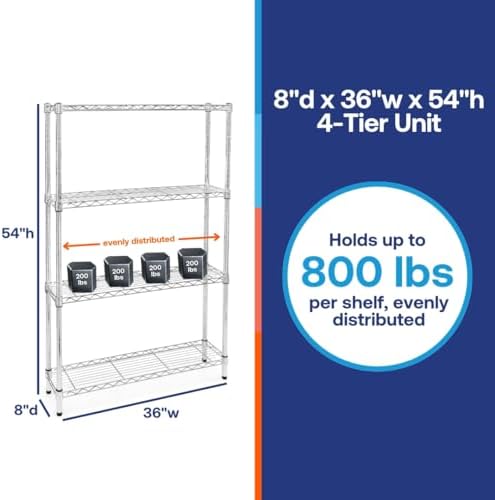 Shelving Inc. 8" d x 36" w x 54" h Chrome Wire Shelving with 4...