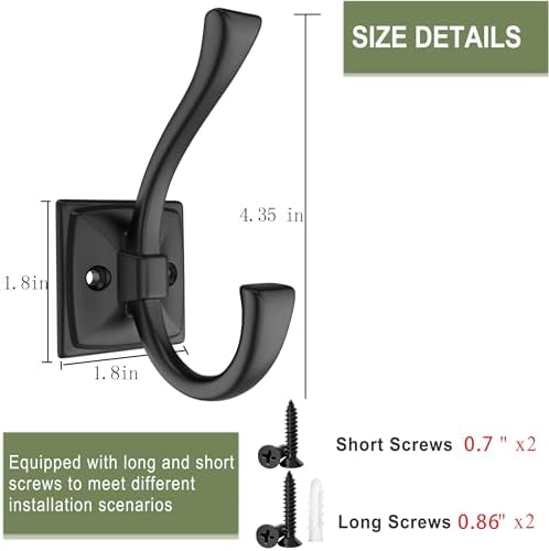 TOFIIGREM 8 Pack Antique Black Coat Hooks for Wall Hanging Hat, Key, Bag, Rob...